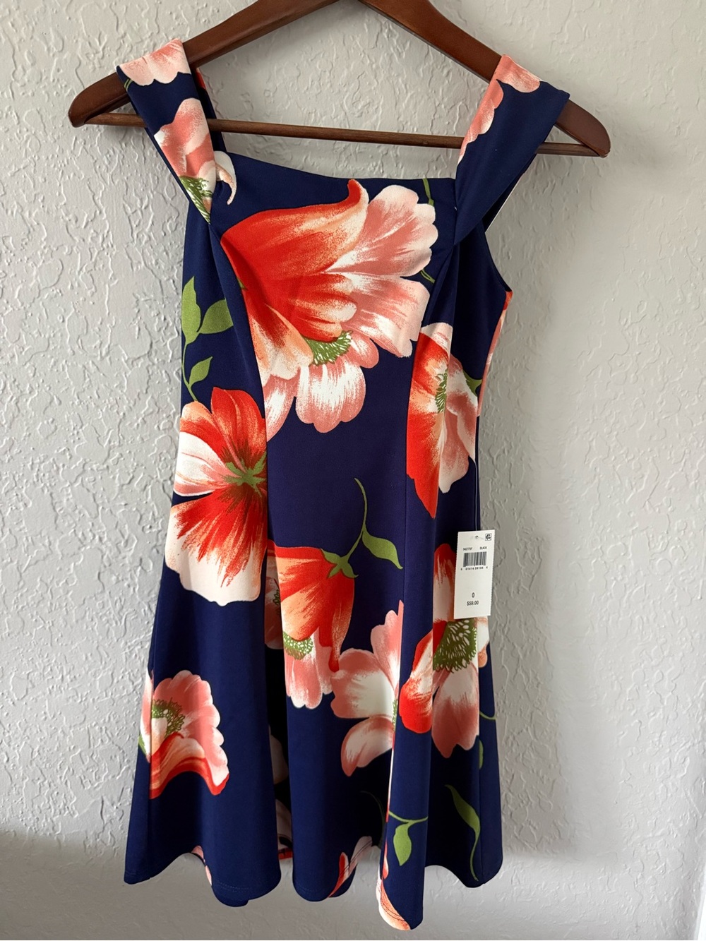 Teeze Me Navy Floral Mini Dress with Coral & Pink Blooms